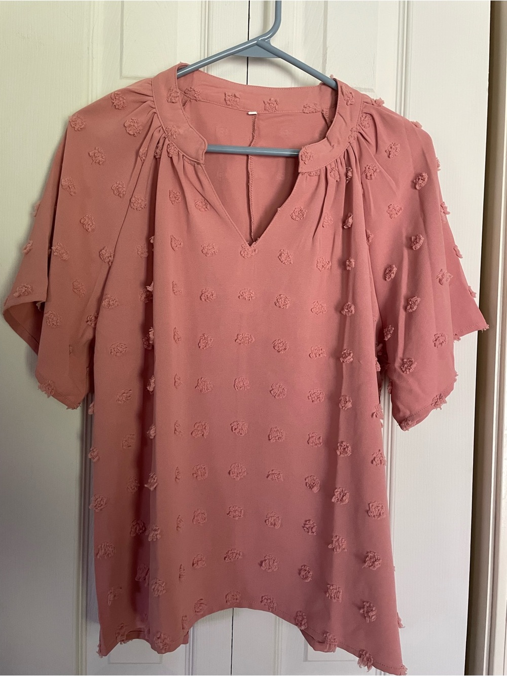 Blush Pink Textured Flutter-Sleeve Blouse
